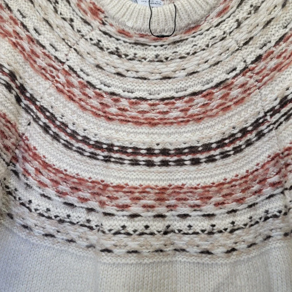 NEW Zara Fair Isle Nordic Knit Wool Blend Crewneck Sweater Pullover Med Unisex